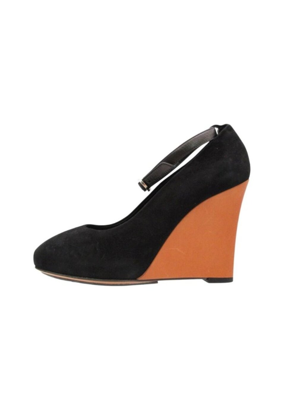 Celine Pumps Phoebe Philo Era by Wedge Sole Almond Toe Suede Ankle Strap Belt